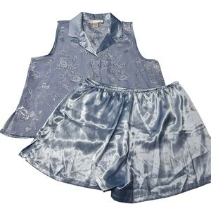 Vintage Oscar De La‎ Renta Size M Satin Pajama Set Periwinkle Floral Coquette